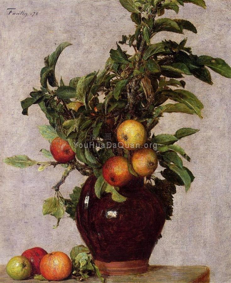 Vase with Apples and Foliage - 亨利·方丹·拉图尔